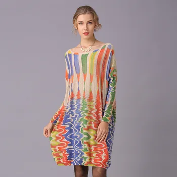 

Casual Tops Female In Autumn New Sweater Loose Lazy Pencil Printed Pullover Mid-length Sweater For Women Large Size 156CM Chest