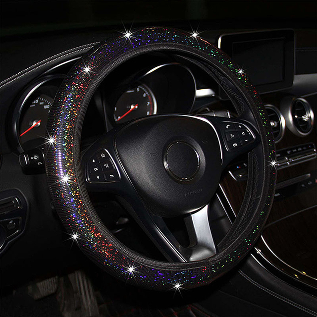 Car Steering Wheel Cover Diamond Rainbow Bling Soft Car Steering Wheel Protector Car Accessories For E5 X45