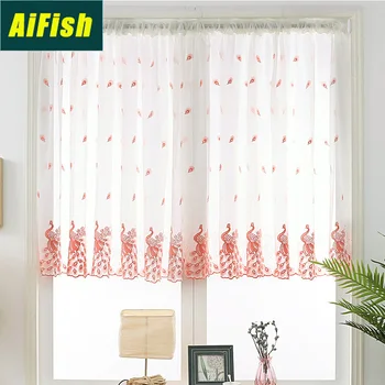 

Peacocks Embroidery Window Screen Decoration Balcony Living Room Modern Study Bedroom Floating Curtain Tulle DL-TM003-4
