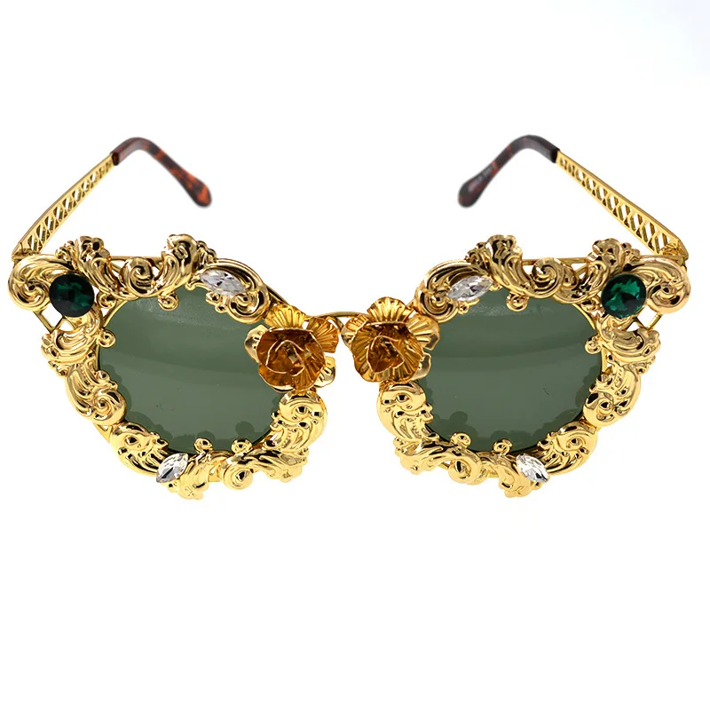 Новые алмазные Цветочные Круглые Солнцезащитные очки женские ретро солнцезащитные очки Женские Ретро барочные солнцезащитные очки тон настроения
