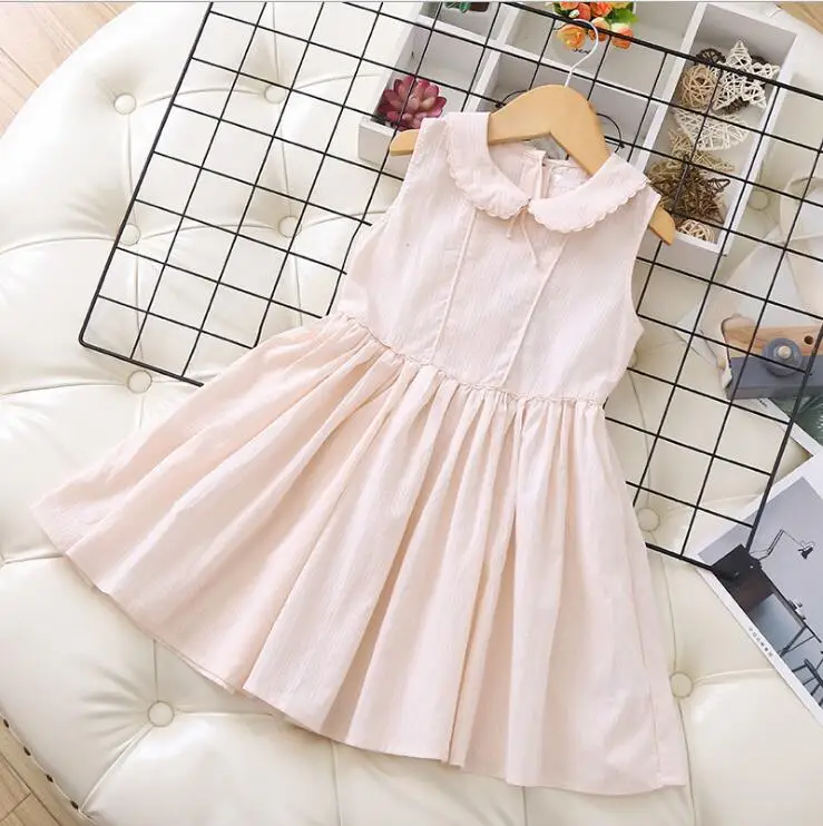 Розовые платья для девочек летние детские платья-майки хлопковое детское кружевное платье Модная элегантная детская одежда