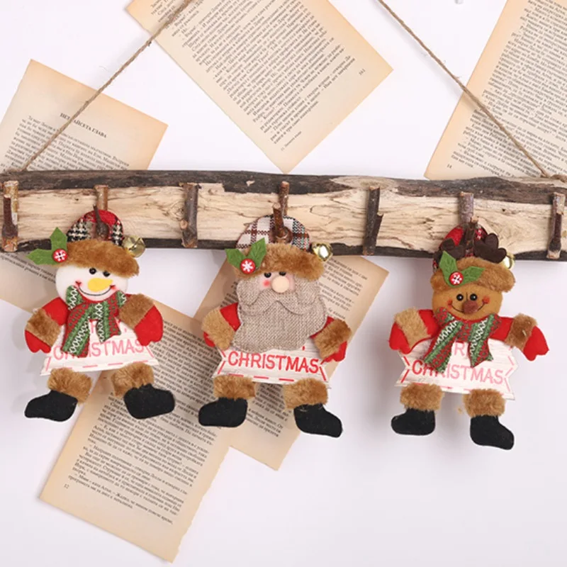 Christmas Plush Doll with Gold Bell Wood Sign for Home Door Xmas Tree Hanging Decoration Santa Claus Snowman Elk Scarf Ornaments |