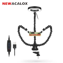 Newacalox clipe de mesa pcb suporte de solda 3x lupa com luz led soldagem ajudando mão braço flexível solda terceira mão ferramenta