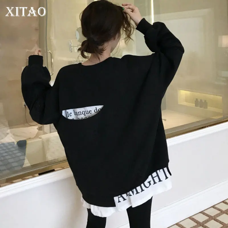 XITAO Женский пуловер из двух частей с круглым вырезом, корейский Модный пуловер, Осенний лоскутный пуловер с принтом, новинка WBB4475