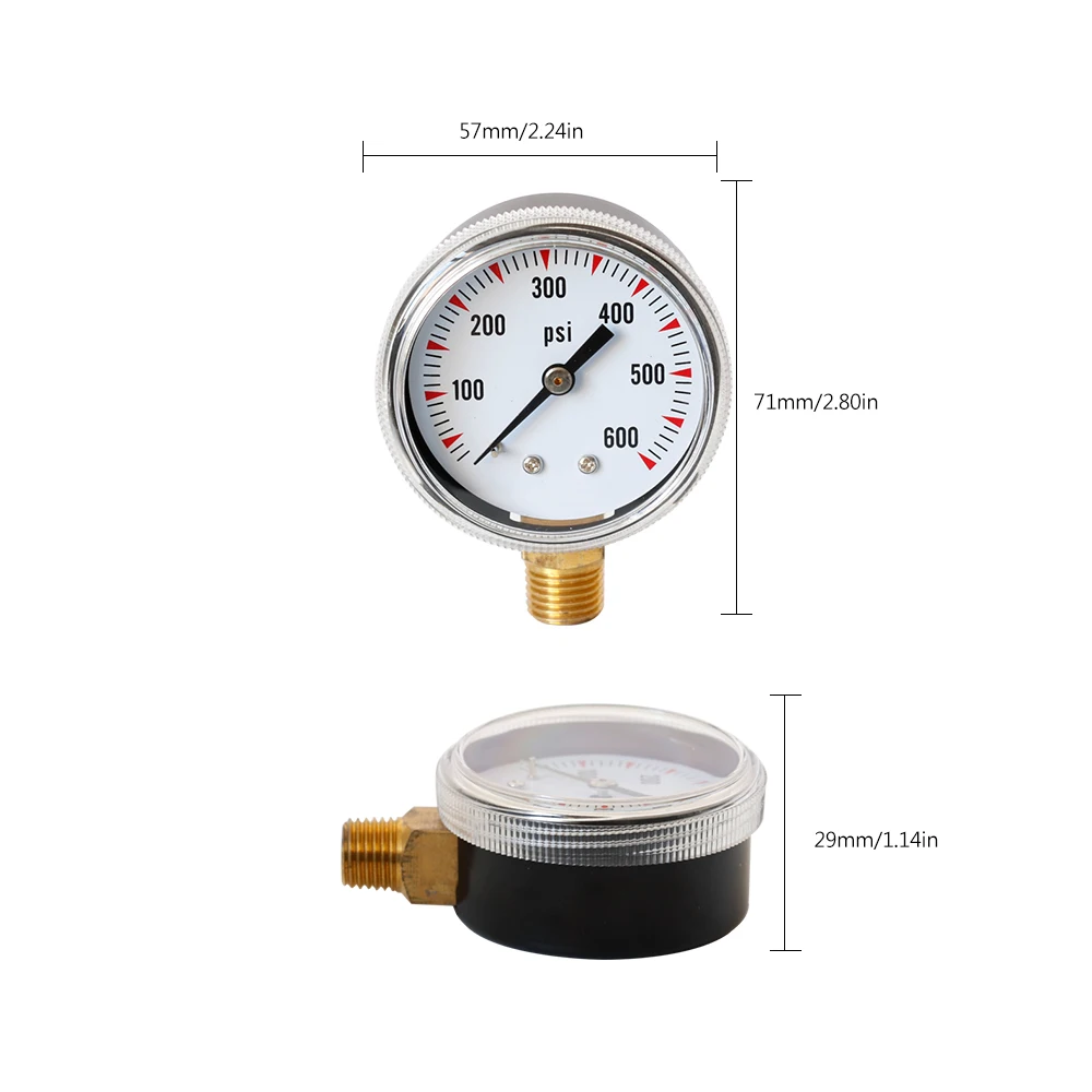 Высокоточный радиальный манометр 1/4 NPT сплав латунь 0 600 PSI 57 мм диаметр циферблата