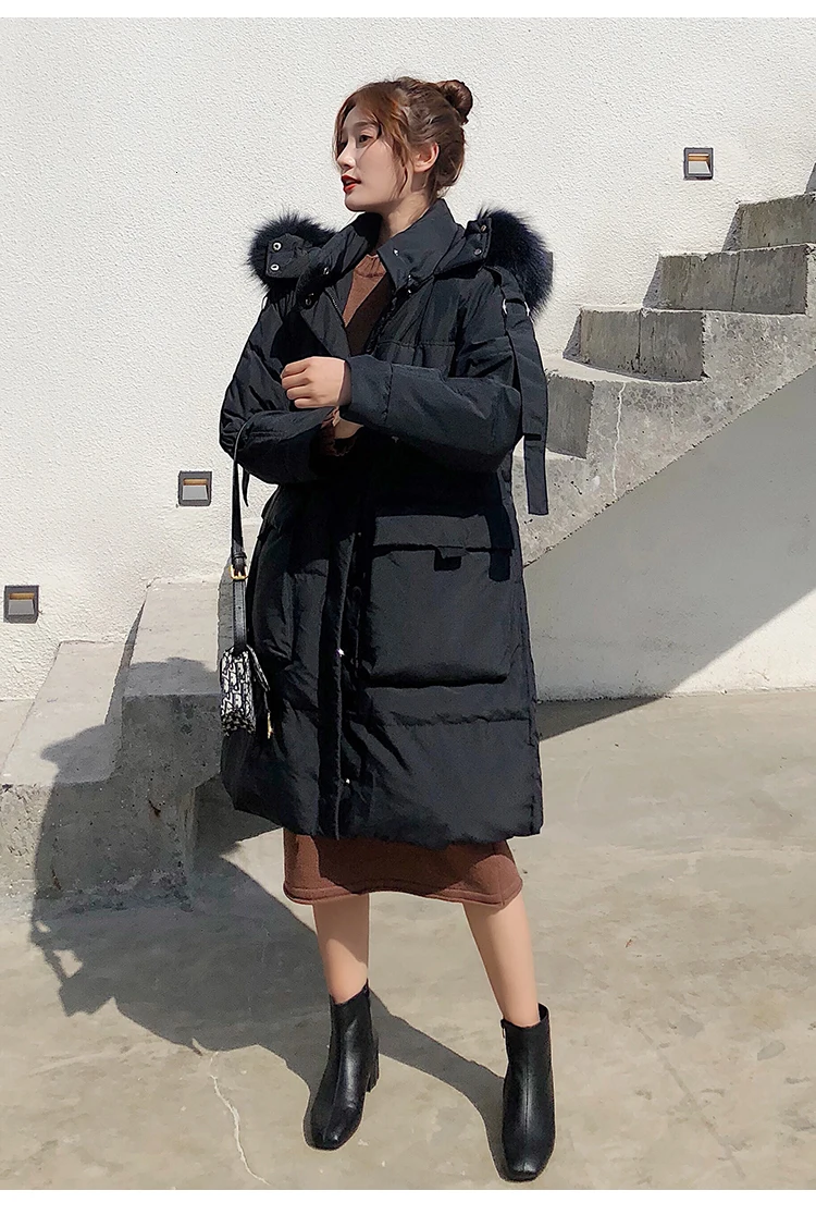 Женское свободное корейское белое зимнее пуховое пальто, женские длинные пуховые куртки, женская теплая пуховая куртка, парка, пальто, верхняя одежда на утином пуху