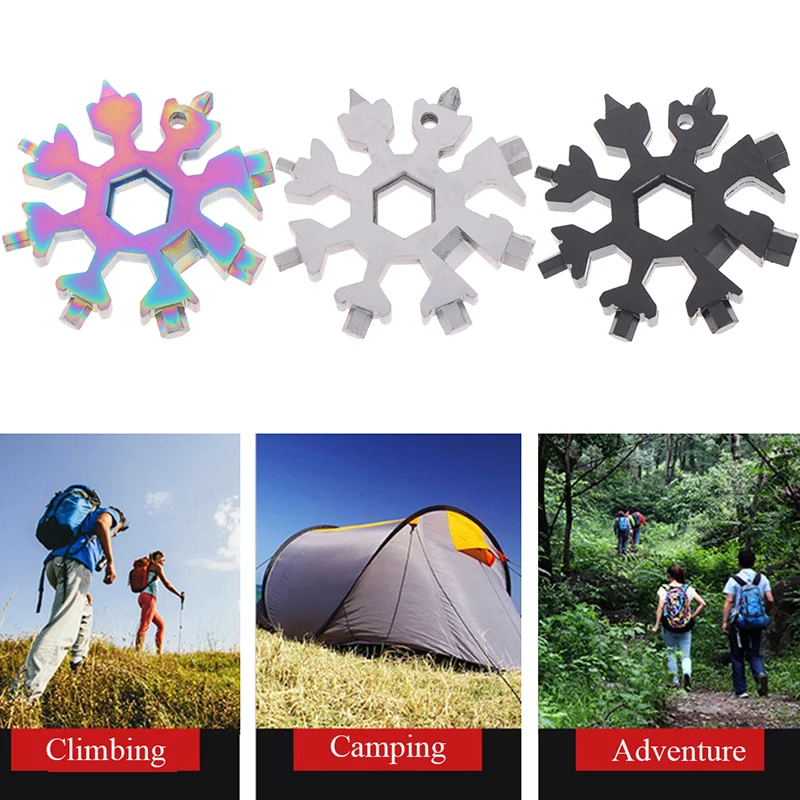 18 In 1 Stainless Steel Portable Mini Snowflake Multi-Tool Keychain Combination Pocket Wrench