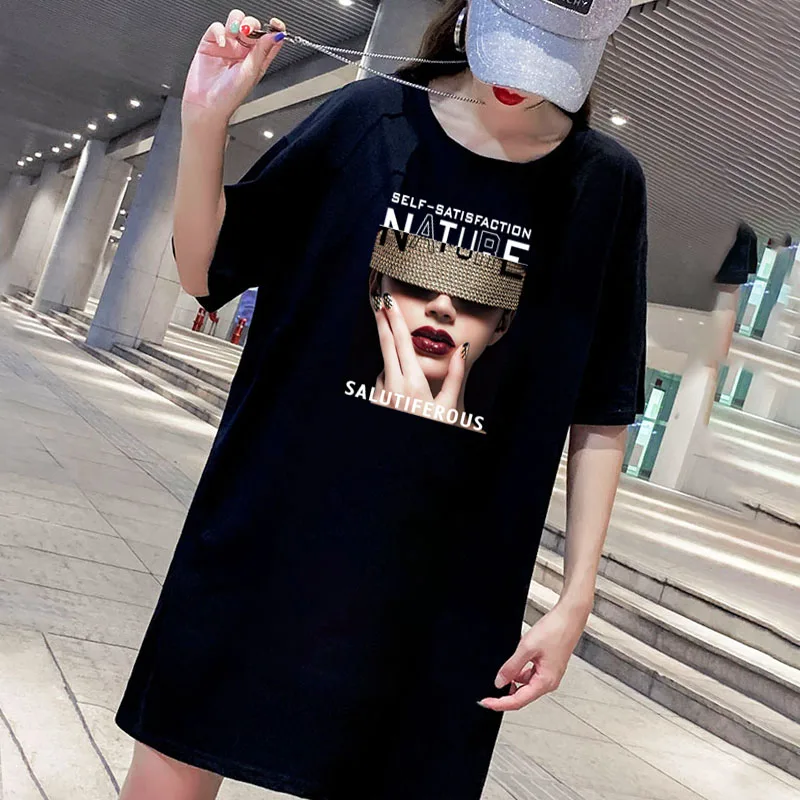 

Summer Dress Women Print Cool Girls Casual Loose Mini Plus Size 4XL Dresses Fashion Black White Female Party Dress 2020