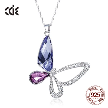 

CDE 925 Sterling Silver Necklace Embellished with Crystals from Swarovski Butterfly Pendant Necklace Chain Jewellery Collares