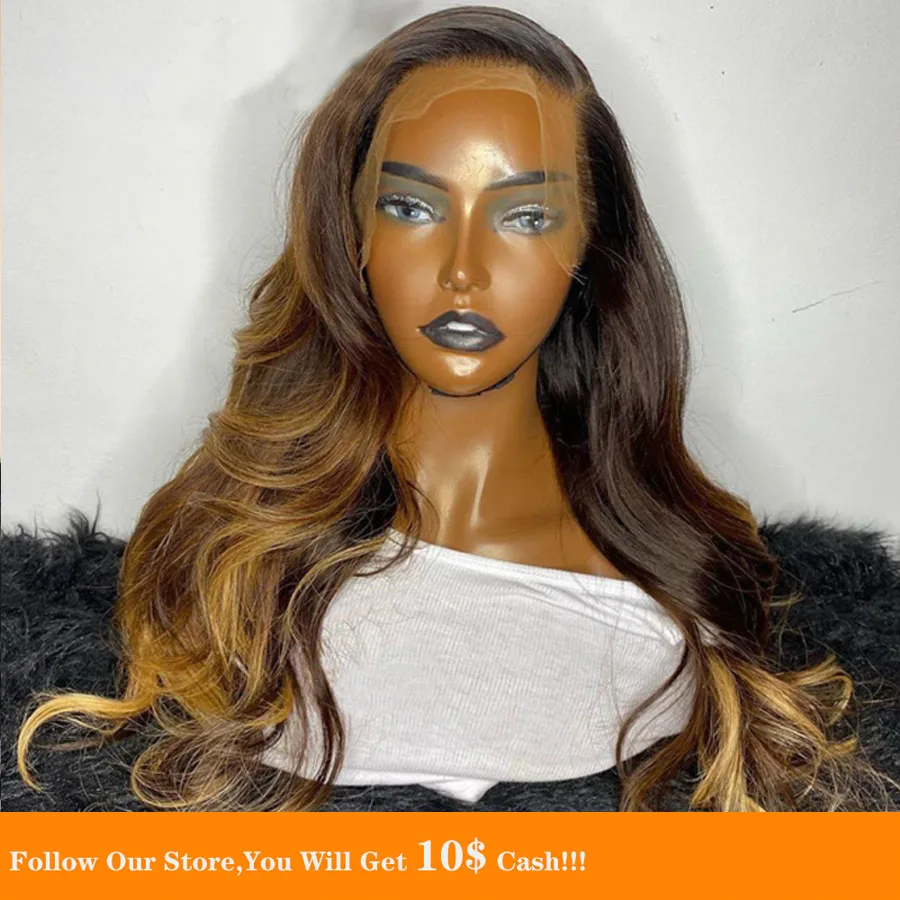 

360 Lace Frontal Long Honey Blonde Human Hair Wig For Women Tranparent Lace Wig Glueless Ombre Body Wave Highlight Colored Hair