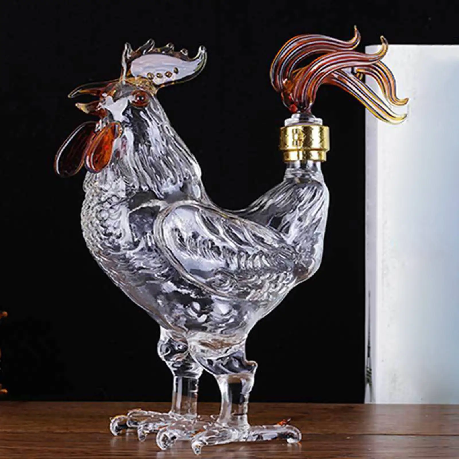 750ml Liquor Decanters Whiskey Carafes Rooster Shape with Stopper Glass Novelty Wine Bottle for Entertaining Drinkware Home Men - 3