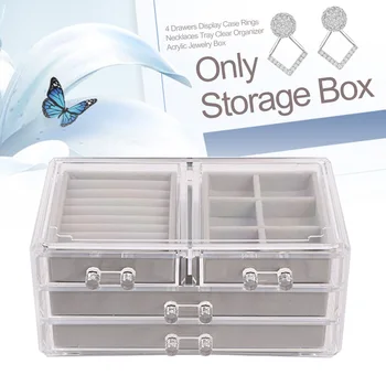 

Display Case Packaging Tray Acrylic Jewelry Box Desktop Protable Travel Rings Necklaces 4 Drawers Clear Organizer Stand