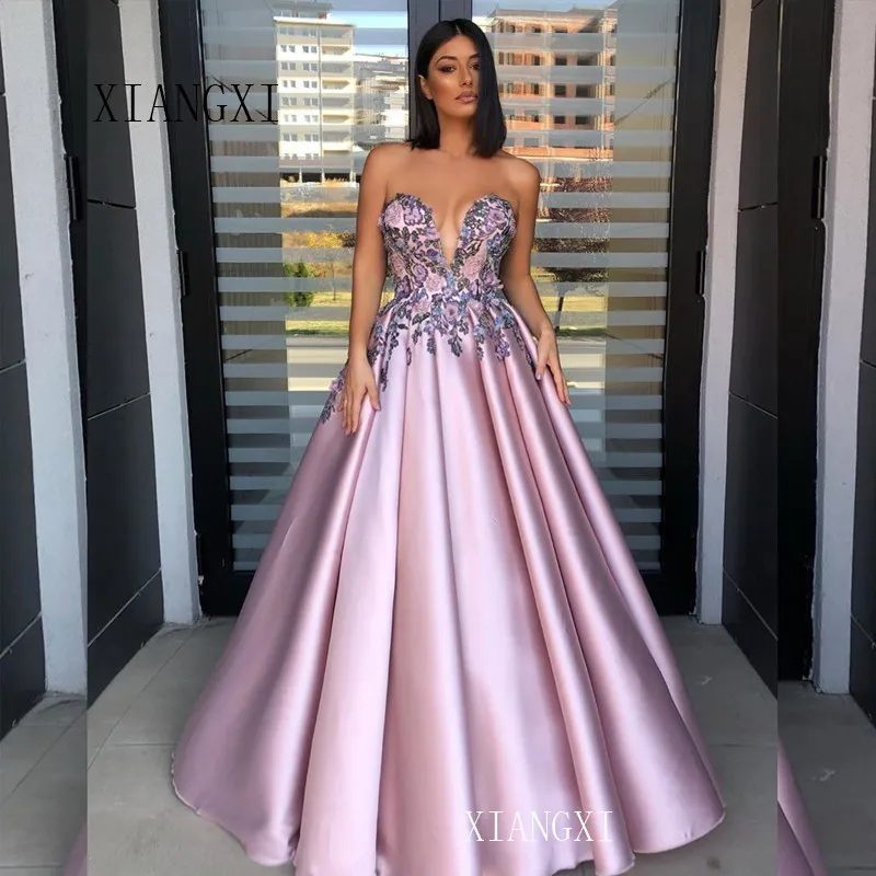 

2020 Abendkleider Long Evening Dress 2019 Satin With Embroidery Sweetheart Sleeveless Floor Length Evening Dresses Formal Gowns