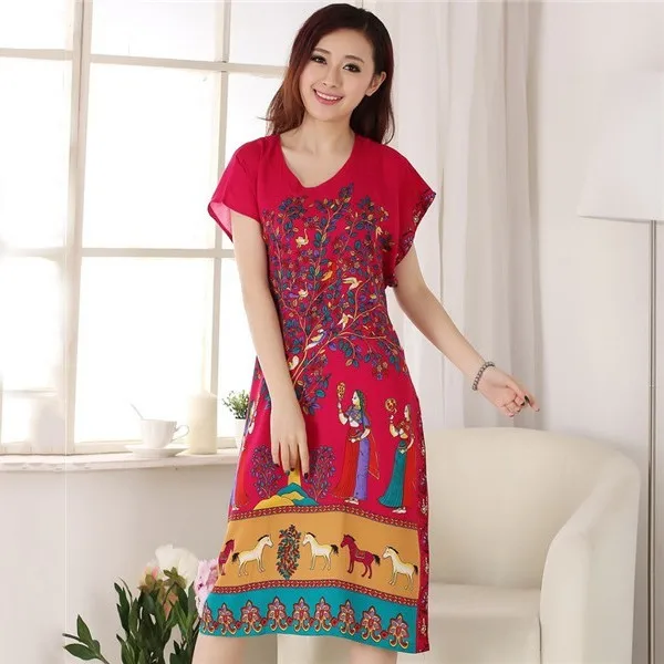 Женская ночная рубашка с коротким рукавом Хлопковая сорочка принтом