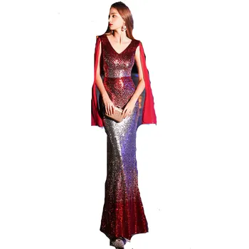 

Dress Woman 2019 Summer Banquet Noble Grace Sexy Self-cultivation Paillette Long Fish Tail Dresses