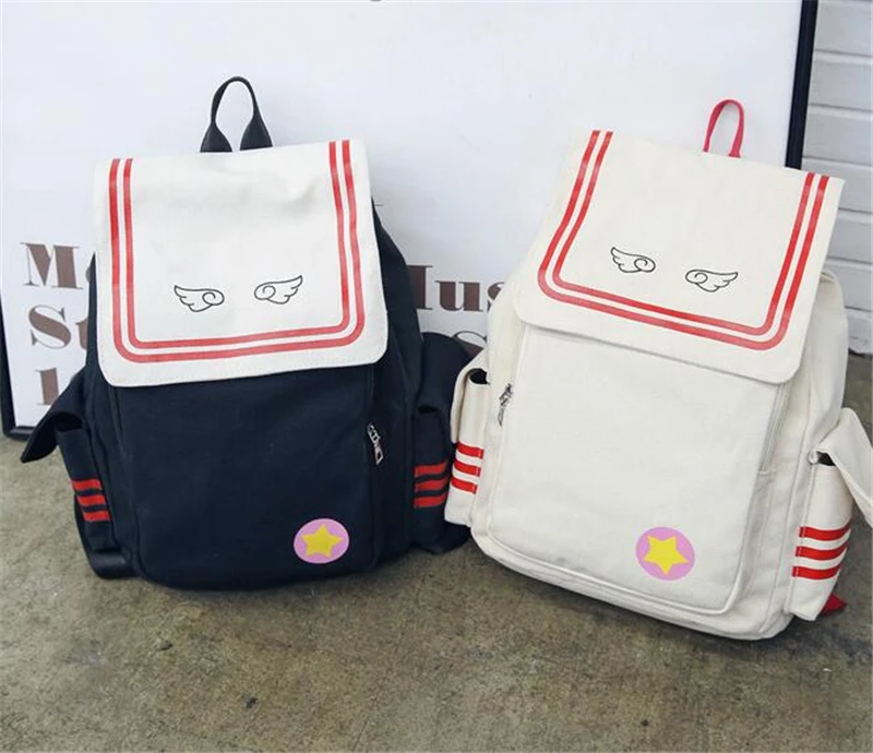 Холщовый Рюкзак с отделением для карт Аниме Сакура мультяшный ранец на шнурке