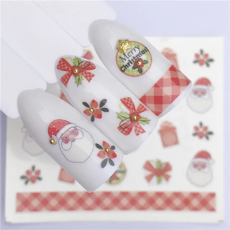 1 лист рождественские Санты снежинка снеговик смешанный дизайн сделай сам наклейка переводная вода наклейки для ногтей s наклейки для ногтей