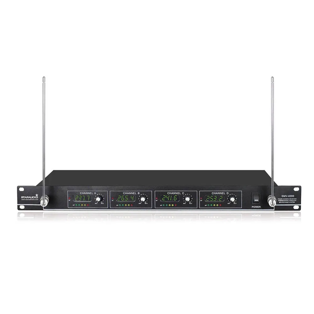 STARAUDIO Профессиональный 4 канала VHF петличный лацкане гарнитура беспроводной микрофон системы для сцены диско церкви вечерние SMV-4000B