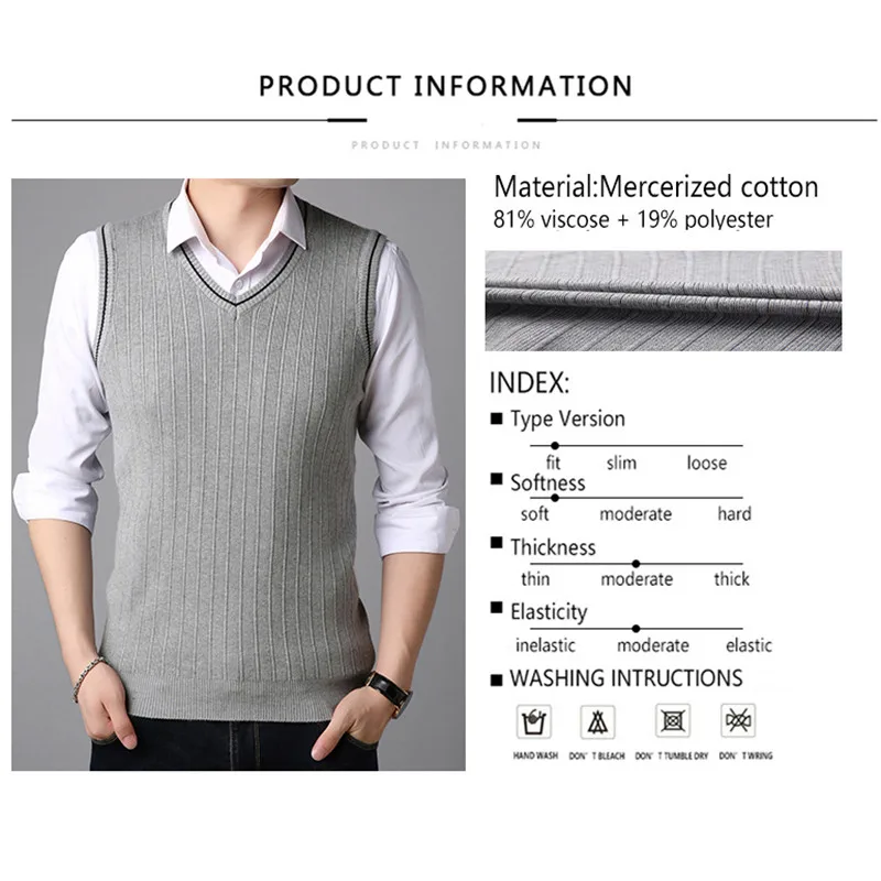 Buy TFETTERS Men Clothes 2019 Autumn Winter Sweater Mens Knitwear Autumn Wear Fashion Sweater V-Neck Sleeveless Vest Sweaters