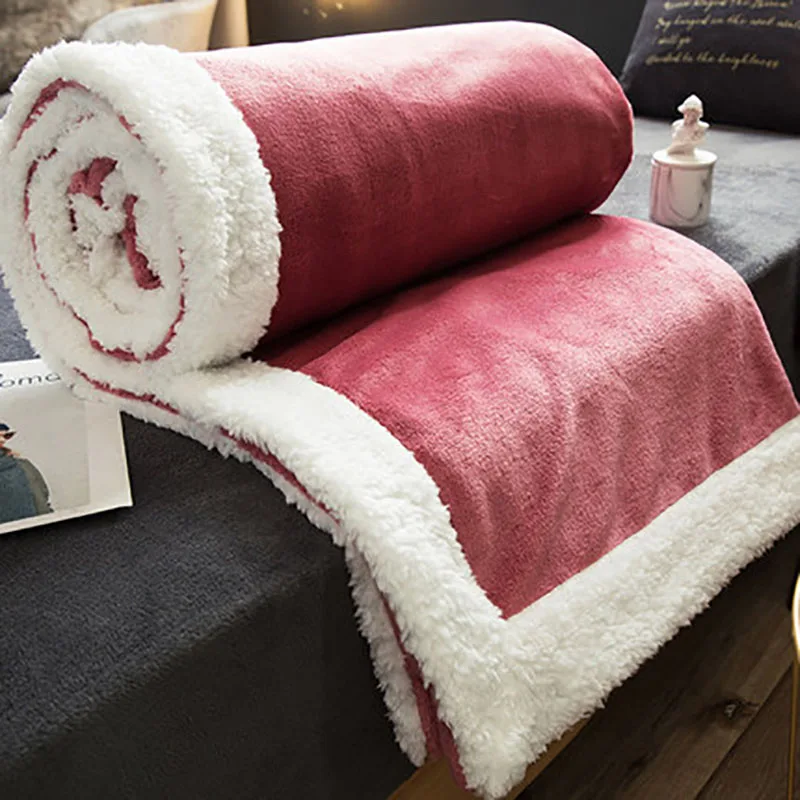 

Coral fleece and Berber Thickening Warm Blanket Winter Sleeping Sofa Throw Machine Washable Super Soft Mantas Bedding