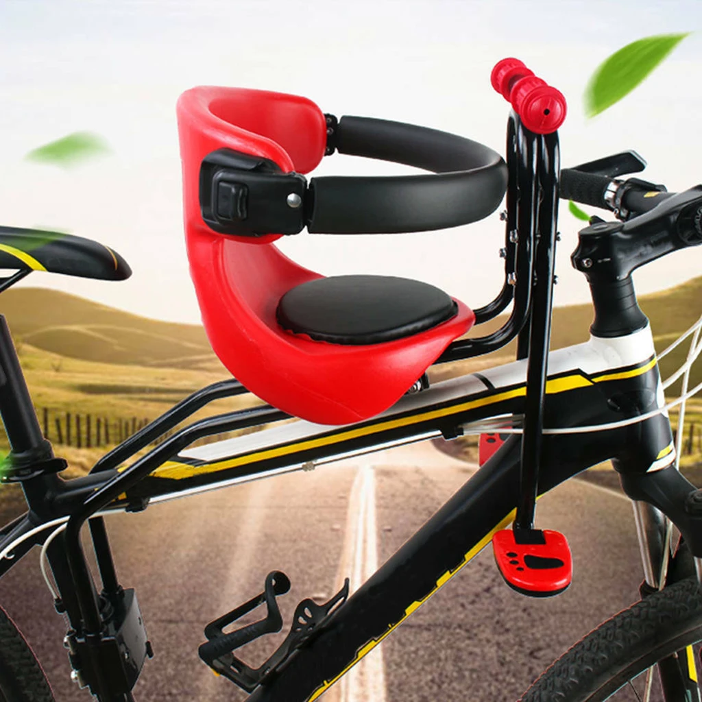 Baby Seat Safety Child Bicycle Seat Bike Front Kids Saddle with Foot Pedals Back Rest Guardrail for MTB Road Bike