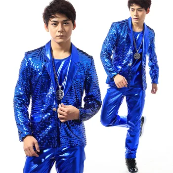 

GoGo Dancer Costume Nightclub Male Three Sets Hip Hop Dance Wear Rock Drum Performance Bright Cloth Singer Stage Costume BL2208