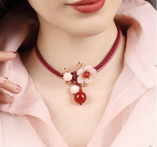 

Retro style necklace pendant female clavicle chain agate pendant jewelry