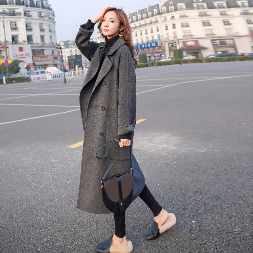 Chaqueta mujer, зимнее пальто для женщин, для работы, одноцветное, винтажное, зимнее, для офиса, с длинным рукавом, на пуговицах, шерстяная куртка, пальто, abrigos mujer invierno
