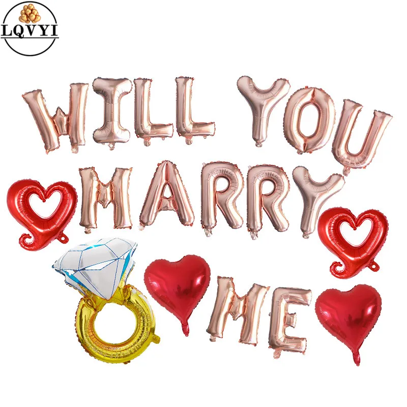 19 шт./лот вы женитесь на мне с надписью бриллиантовым кольцом воздушные шары для