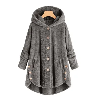 

Hot Women Winter Warm Hooded Jacket Button Coat Fluffy Tail Tops Hooded Pullover Loose Sweater Women Coat Outerwear #919
