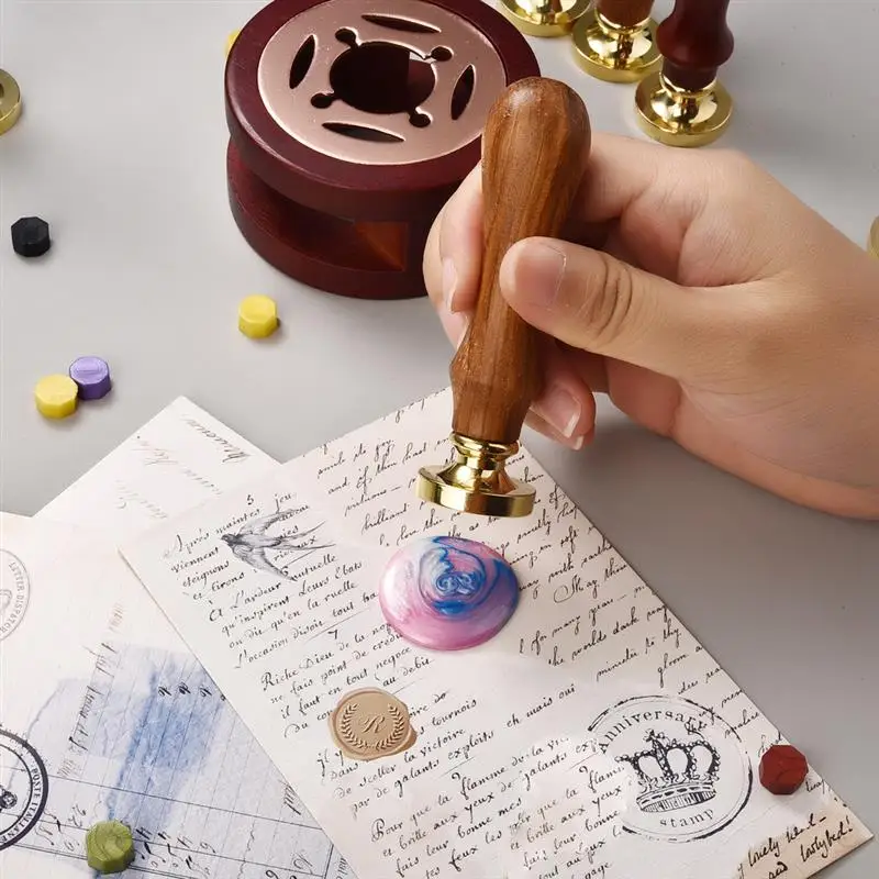 Retro Stamp Wooden Handle Antique Metal Sealing Handle Wedding Invitations Wax Seal Stamp DIY Handmade Art Crafts Gifts