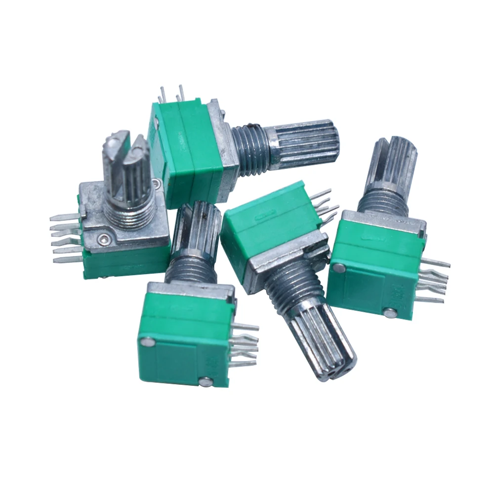 Potentiometer Kit 10pcs/lot RK097G 6Pin 5K 10K 20K 50K 100K B5K switch audio shaft 15mm amplifier sealing potentiometer