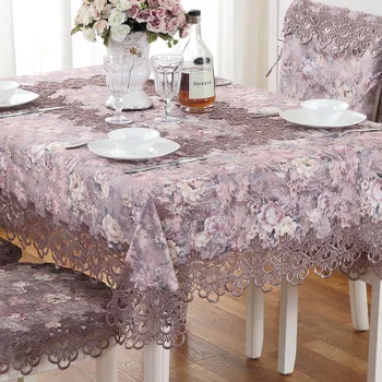 

European Classical Lace Embroidered Tablecloth Table Purple Coffee Table Cloth Cover Flower Towel Table Flag Chair Cover