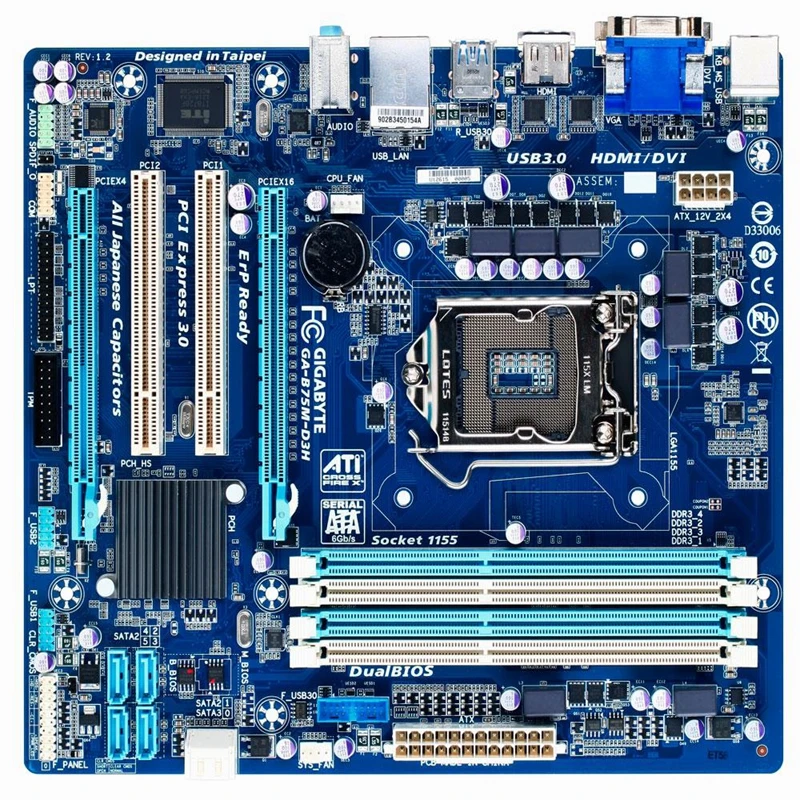 Материнская плата Gigabyte GA-B75M-D3H для настольного компьютера разъем 1155 ddr3 ATX B75 HDMI/ DVI