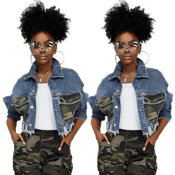 

Women's Casual Blue Denim Camou Print Short Jacket