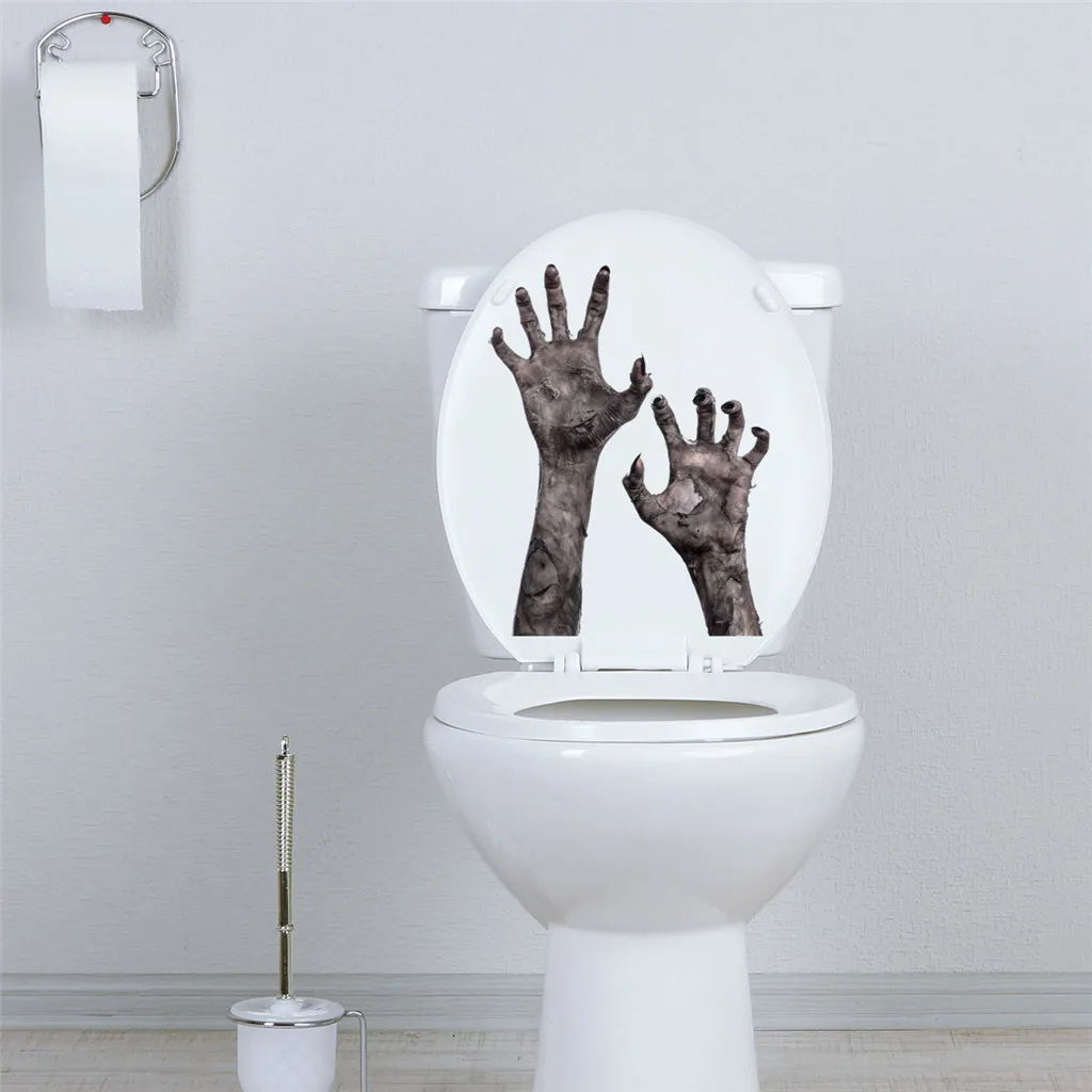 

3D Scary Toilet Cover Sticker Halloween Ghost Hand Horror Decals Removable Self-adhesive PVC Wall Stickers Mural Door Decor