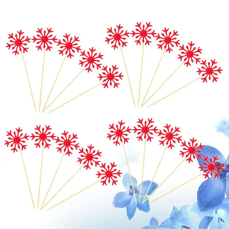 20pcs Red Snowflake Glitter Paper Cake Decorating Toppers Party Decor Cake Insert Christmas Cupcake Toppers Birthday Wedding A35