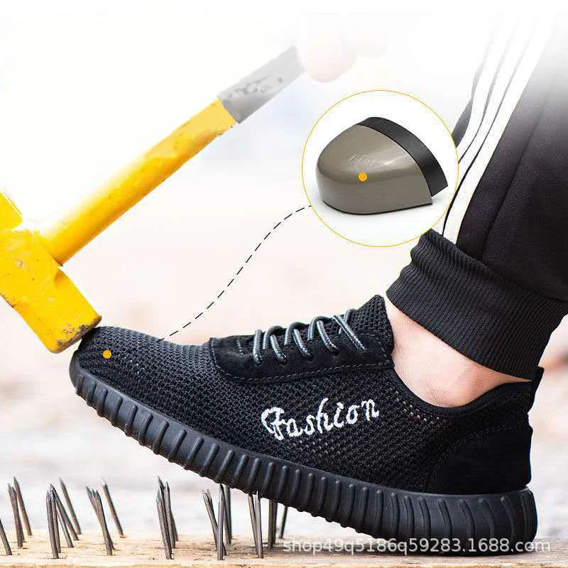 

Summer Men's Outdoor Breathable Mesh Light & Comfortable Steel Toe Protective Work Shoes Boots Men Puncture Proof Safety Shoes