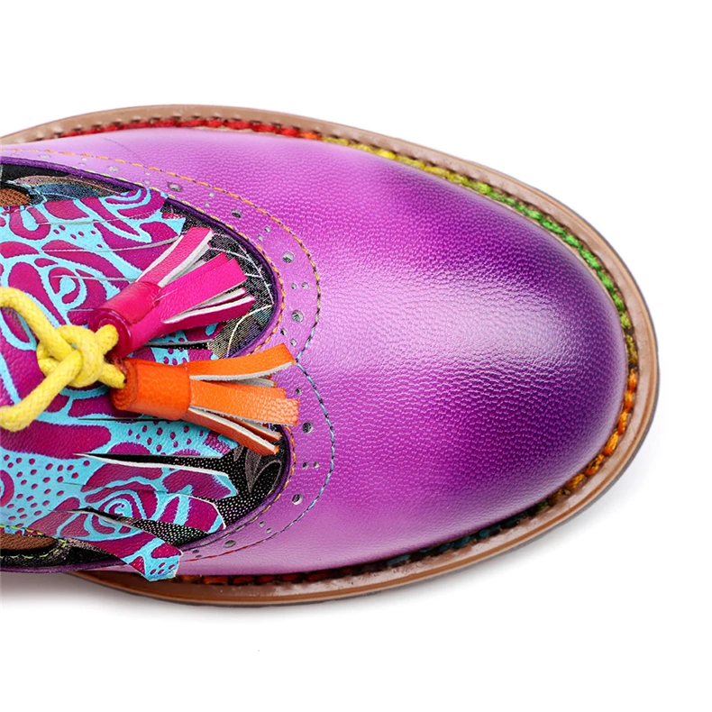 Женские полуботинки из натуральной кожи; повседневные дизайнерские винтажные женские туфли на плоской подошве в стиле ретро; женские туфли-оксфорды ручной работы; Цвет фиолетовый;