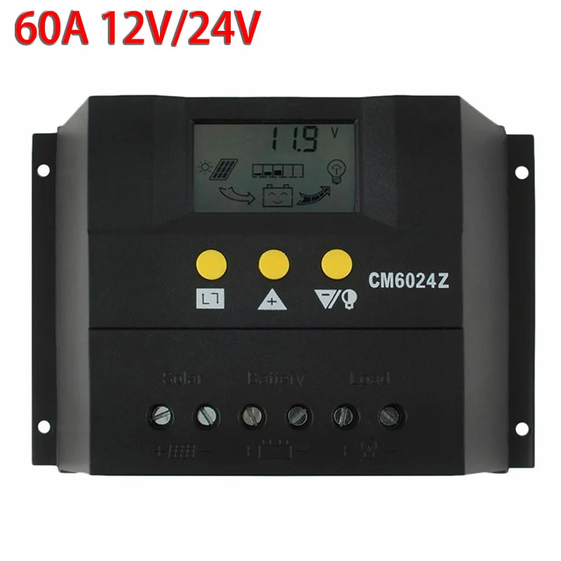 

PWM Solar Controller 50A/60A 12V/24V/48V Solar Charge Controller Battery Panel Charger PV Home Battery Regulator USB LCD Display