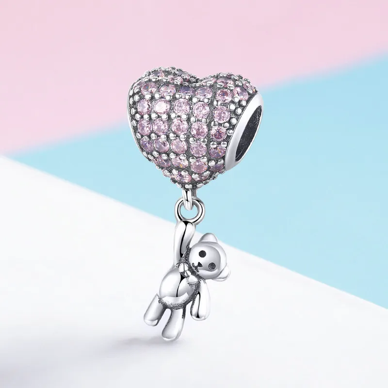 CodeMonkey 925 Sterling Silver Heart Charm Bear Beads Fit Original Design Bracelets DIY Pendant Charm Jewelry Making C1054
