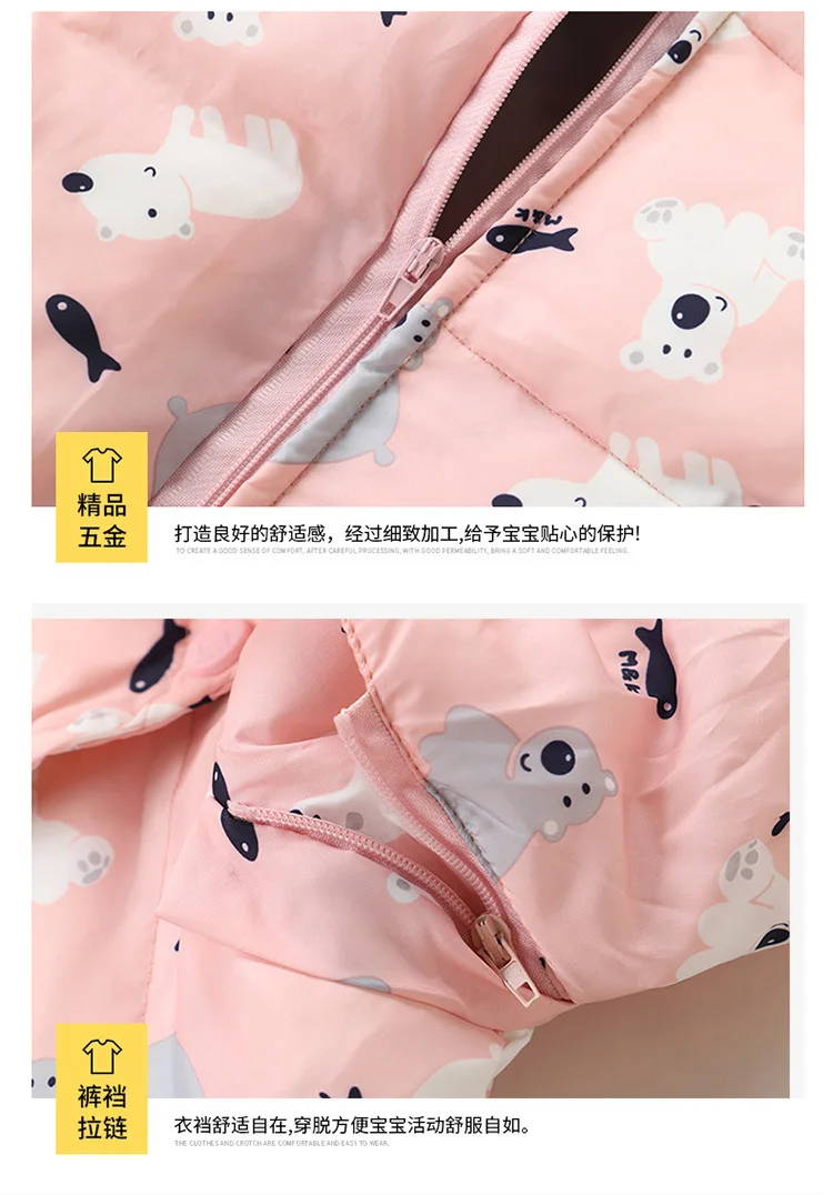 Russia Winter Down Warm Jacket For Girls Cartoon Coat+ Overalls Children Snowsuit 1-3 Years Kids Baby Boy Girl 2 pieces Set