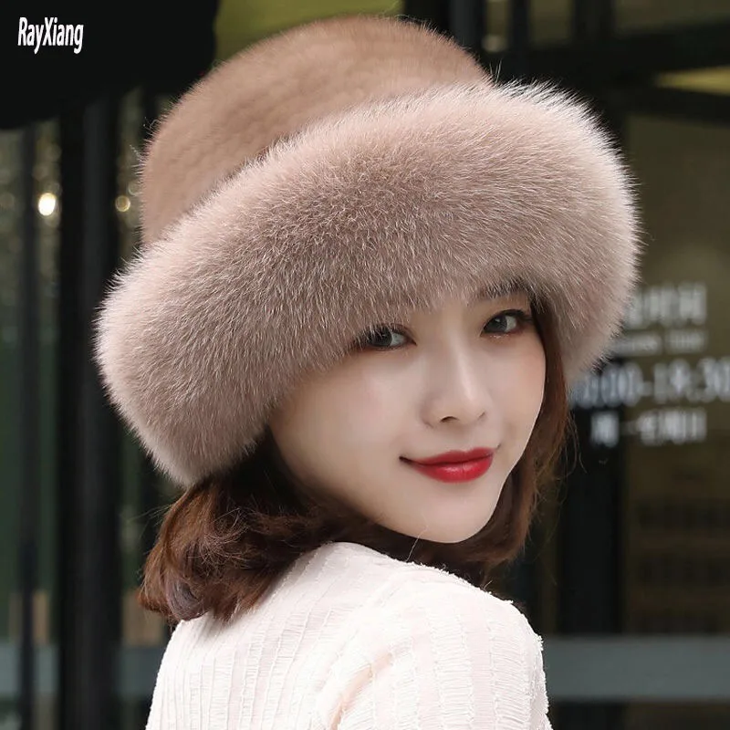 Women Real Mink Fur Hat Russian Winter Warmer Ear Cap Cossack Ski Xmas Gift New 