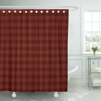 

Autumn Brown Buffalo Plaid Pattern Check Patttern Checkered Fall Bathroom Curtains Waterproof Polyester Fabric 60 x 72 inches