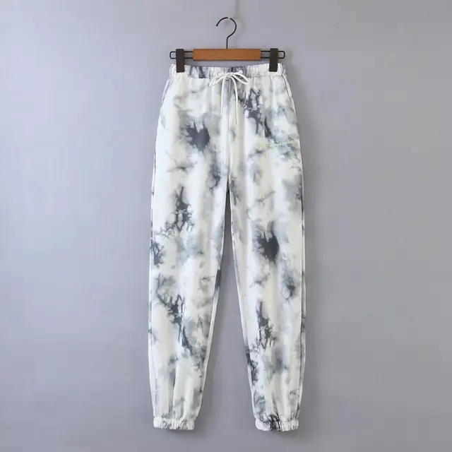Women Tie Dye Printing Knitting Sports Pants 2020 New Female Letter Embroidery Loose Trousers P1789 1