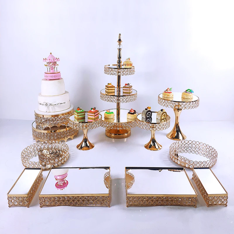 14pcs Pink Cake Stand Set Cupcake Holder Wedding Dessert Display Plate W/Crystal 