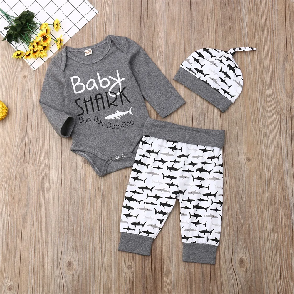 Emmababy, милый комплект из 3 предметов, комплект одежды для новорожденных мальчиков, красивый боди с принтом рыбы, топы, длинные штаны, шапка, одежда для детей 0-24 месяцев