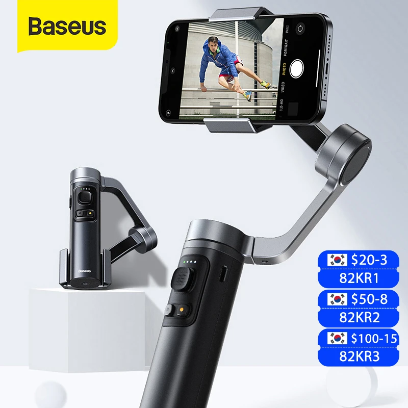 Baseus Bluetooth Selfie Stick 3-Axis Handheld Gimbal Camera stabilizer foldbale Phone Holder for iPhone 12 Pro Xiaomi Huawei P30