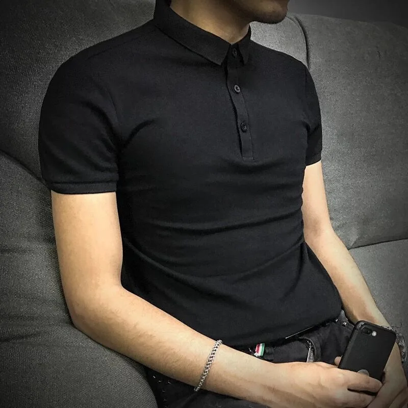 

SHABIQI 2020 Summer 95% cotton Solid color Men's Regular Slim Lapel Embroidered Polo Shirts cotton men casual tops polo shirts