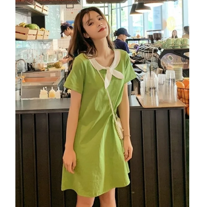 

Summer New Style Fresh And Sweet Avocado Green Non-mainstream Platycodon Grandiflorum Fairy Immortal MORI Series Sweet Short-sle